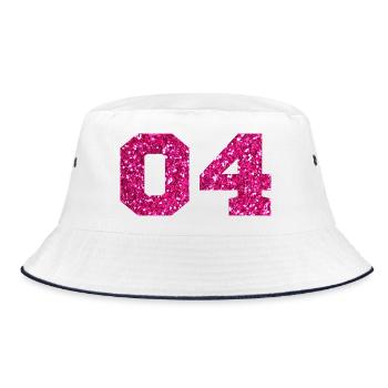 Nummer 4 Pink Glitter - 4. Jubiläum - Bucket Hat - Weiß/Navy - Vorne