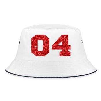 Nummer 4 Roter Glitzer - 4. Jahrestag - Bucket Hat - Weiß/Navy - Vorne