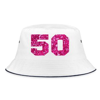 Number 50 Pink Glitter - 50th Anniversary - Bucket Hat - white/navy - Front