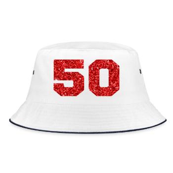 Number 50 Red Glitter - 50th Anniversary - Bucket Hat - white/navy - Front