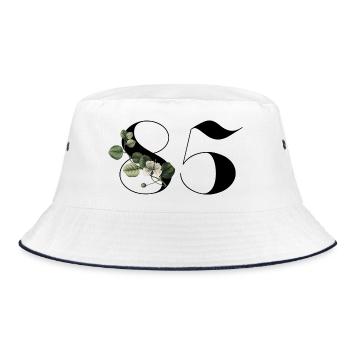 Nummer 85 Blumengrün - 85. Blumengeburtstag - Bucket Hat - Weiß/Navy - Vorne