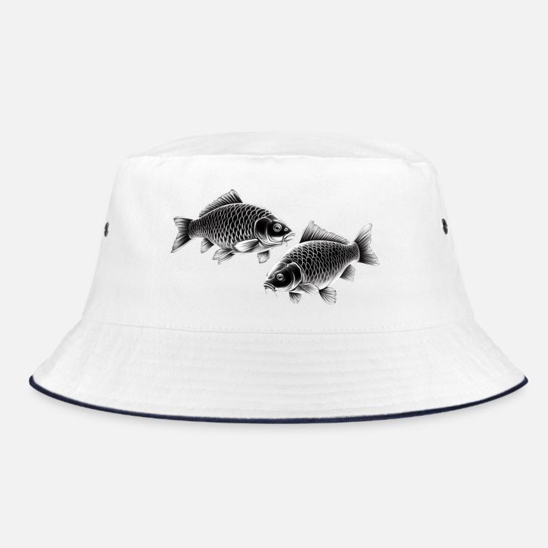 Carp chalk drawing - Bucket Hat - white/navy