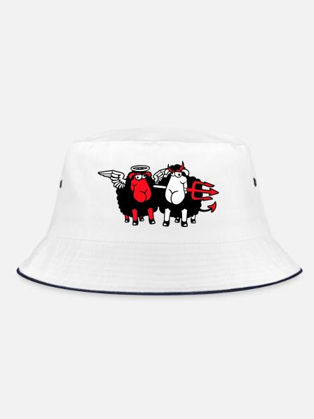 2 Sheep Angel Devil Satan Hell Evil Heaven Good - Bucket Hat - white/navy - Front