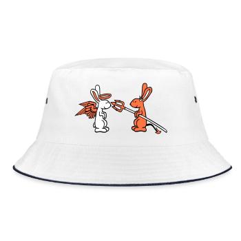 Hase Engel Gewissen Teufel Dämon Böse Satan Hölle - Bucket Hat - Weiß/Navy - Vorne