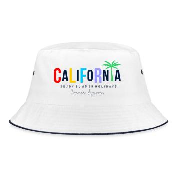 Colorful California Beach Motif T-shirt - Bucket Hat - white/navy - Front