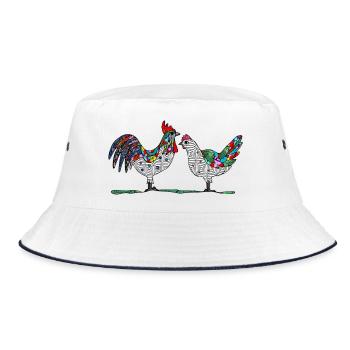 Hahn und Henne - Bucket Hat - Weiß/Navy - Vorne