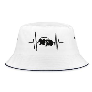 Herzschlag des Autos. Minimalistisches Liniendesign für Autoliebhaber - Bucket Hat - Weiß/Navy - Vorne