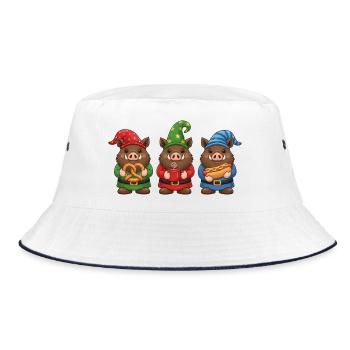 Wildschwein Weihnachten Jäger Keiler - Bucket Hat - Weiß/Navy - Vorne