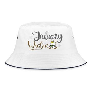 Januar Winterzeit Schneemann - Bucket Hat - Weiß/Navy - Vorne