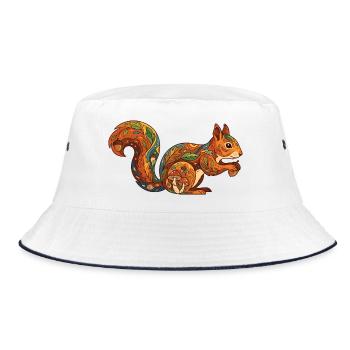 Herbstliches Eichhörnchen Muster Waldleben Natur - Bucket Hat - Weiß/Navy - Vorne