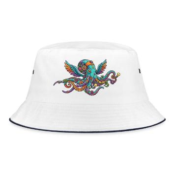Bunter Steampunk Octopus mit Flügeln Fantasiewesen - Bucket Hat - Weiß/Navy - Vorne