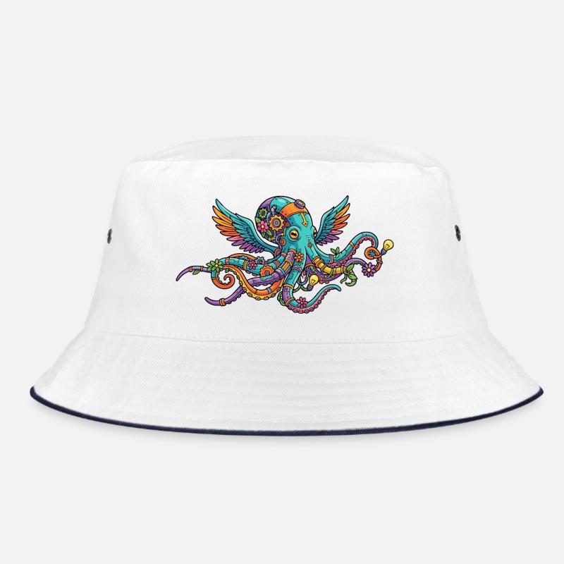 Colorful Steampunk Octopus with Wings Fantasy Creatures Bucket Hat