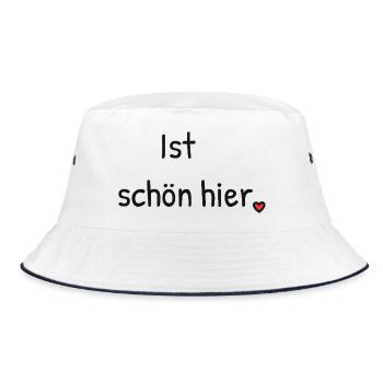 Ist schön hier. – Für helle Tage und Produkte. - Bucket Hat - Weiß/Navy - Vorne