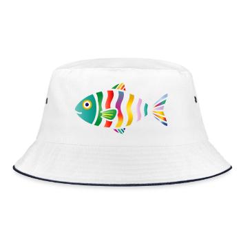 Bunter Fisch | Farbenfrohes Meeresmotiv - Bucket Hat - Weiß/Navy - Vorne
