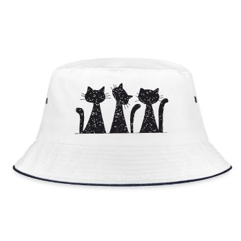 Nachtkatzen-Silhouetten im Sternenregen - Bucket Hat - Weiß/Navy - Vorne