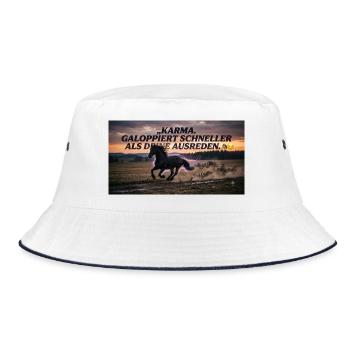 Karma galoppiert schneller als Ausreden - Bucket Hat - Weiß/Navy - Vorne