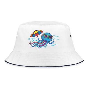 Jellyfish with parasol - Bucket Hat - white/navy - Front