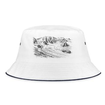 Piz Palü Silhouette | Bernina Massiv Design | Berg - Bucket Hat - Weiß/Navy - Vorne