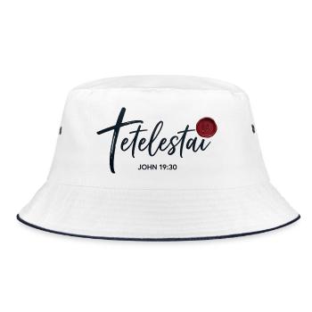 Tetelestai - John 19:30 - Calligraphy Cross - Bucket Hat - white/navy - Front
