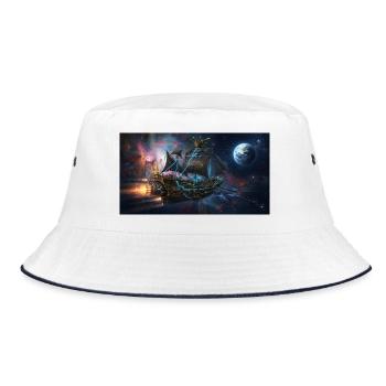 Steampunk Space Ship in Deep Space - Bucket Hat - white/navy - Front