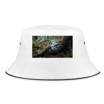 Forest Magic: Glowing Energy Fibers in Tree Roots - Bucket Hat - Weiß/Navy - Vorne