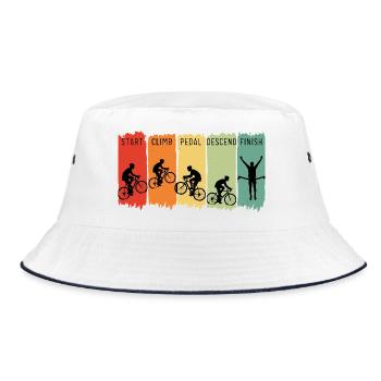 Retro Cycling Steps Start Climb Pedal Finish - Bucket Hat - Weiß/Navy - Vorne