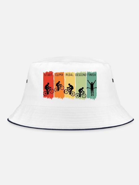 Retro Cycling Steps Start Climb Pedal Finish - Bucket Hat - Weiß/Navy