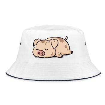 Hellbraunes Schwein mit Braunen Flecken - Bucket Hat - Weiß/Navy - Vorne