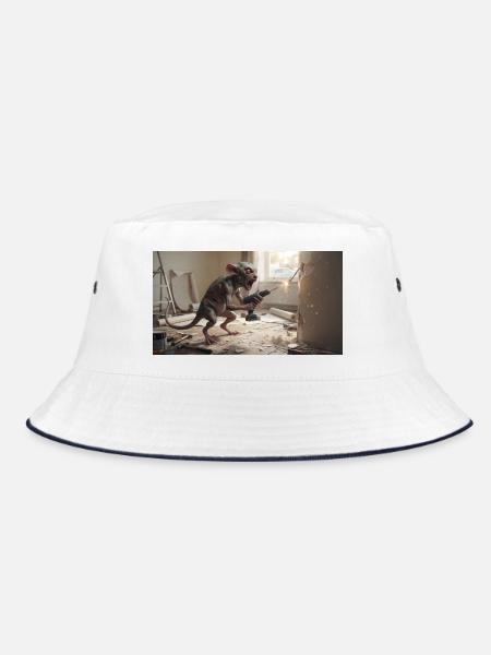 Фэнтезийный гремлин в процессе ремонта: комичная с - Bucket Hat - Weiß/Navy