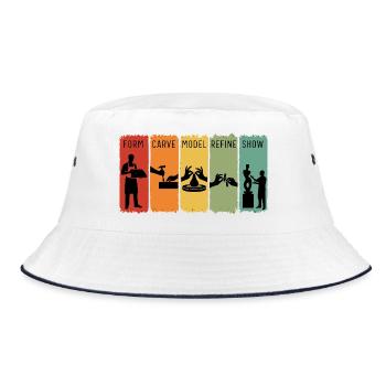 Retro Sculpting Steps Schnitzen Modell Verfeinerung Geschenk - Bucket Hat - Weiß/Navy - Vorne