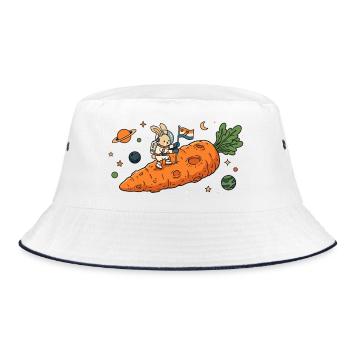 Astronaut Bunny auf riesigem Karotten-Asteroiden - Bucket Hat - Weiß/Navy - Vorne