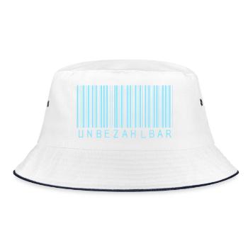 Barcode Hellblau "UNBEZAHLBAR"  - Bucket Hat - Weiß/Navy - Vorne