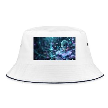 Cute Baby Alien Astronaut on Futuristic Microchip - Bucket Hat - Weiß/Navy - Vorne