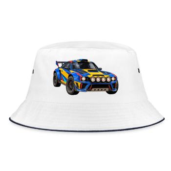 Rallye Farbexplosion Rallyauto - Bucket Hat - Weiß/Navy - Vorne