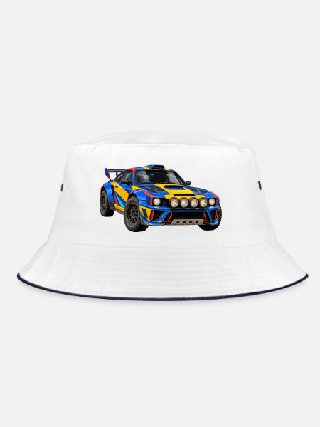 Rallye Farbexplosion Rallyauto - Bucket Hat - Weiß/Navy
