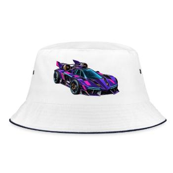 Lila Neon-Supersportwagen - Bucket Hat - Weiß/Navy - Vorne