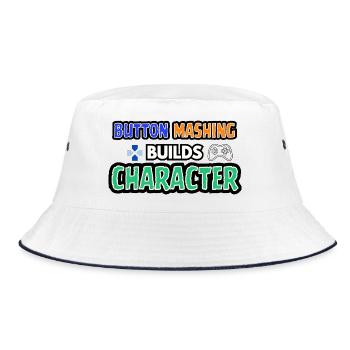 Button-Mashing baut einen Charakter auf - Bucket Hat - Weiß/Navy - Vorne