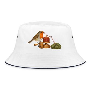 Rotkehlchen wickelt Garn - Bucket Hat - Weiß/Navy - Vorne