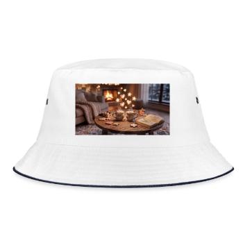 Kaminzauber Kuschelabend - Bucket Hat - Weiß/Navy - Vorne