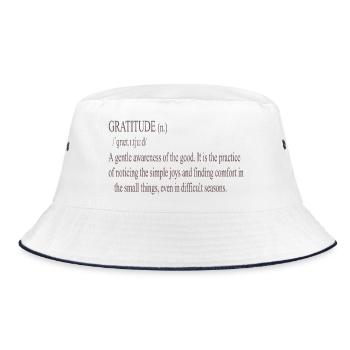 Dankbarkeit Zitat Sanfte Typografie - Bucket Hat - Weiß/Navy - Vorne