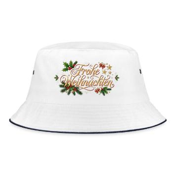 Frohe Weihnachten - Goldener Schriftzug - Bucket Hat - Weiß/Navy - Vorne