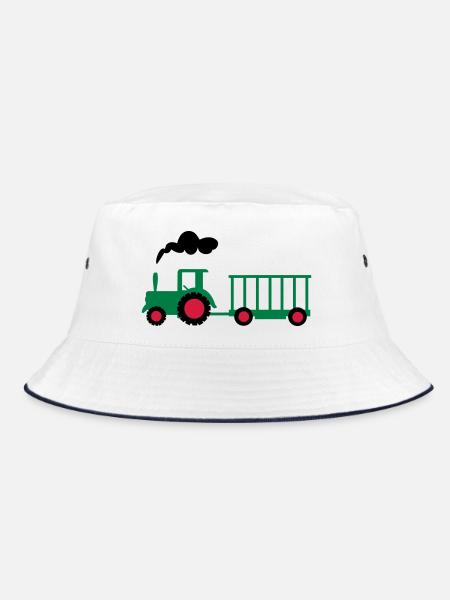 traktor trecker landwirtschaft - Bucket Hat - Weiß/Navy - Vorne