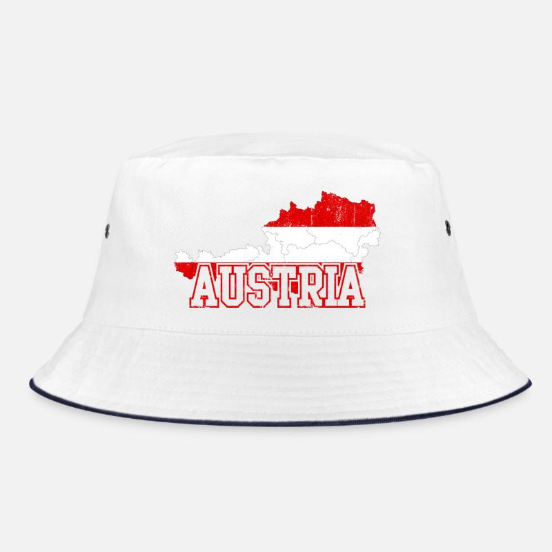 Austria Flag Map Wordmark - Bucket Hat - white/navy