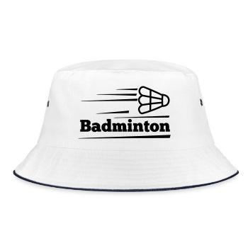 Badmintontext mit überfliegendem Shuttle - Bucket Hat - Weiß/Navy - Vorne