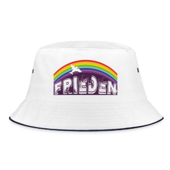 FRIEDEN SCHRIFTZUG mit Regenbogen - Bucket Hat - Weiß/Navy - Vorne