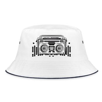Cassette recorder in 80s stencil look - Bucket Hat - white/navy - Front