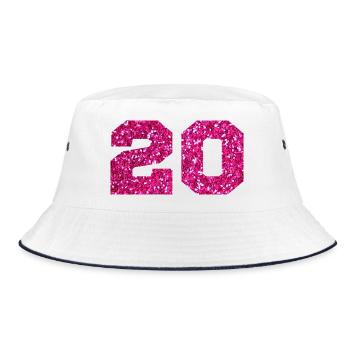 Nummer 20 Pink Glitter - 20-jähriges Jubiläum - Bucket Hat - Weiß/Navy - Vorne