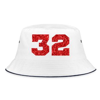 Number 32 Red Glitter - 32nd Anniversary - Bucket Hat - white/navy - Front