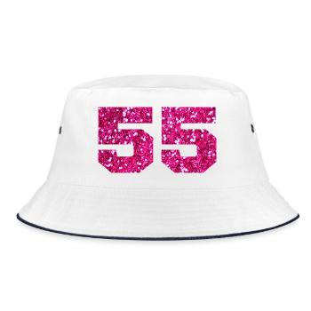 Nummer 55 Pink Glitter - 55-jähriges Jubiläum - Bucket Hat - Weiß/Navy - Vorne