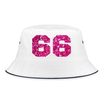 Number 66 Pink Glitter - 66th Birthday - Bucket Hat - white/navy - Front